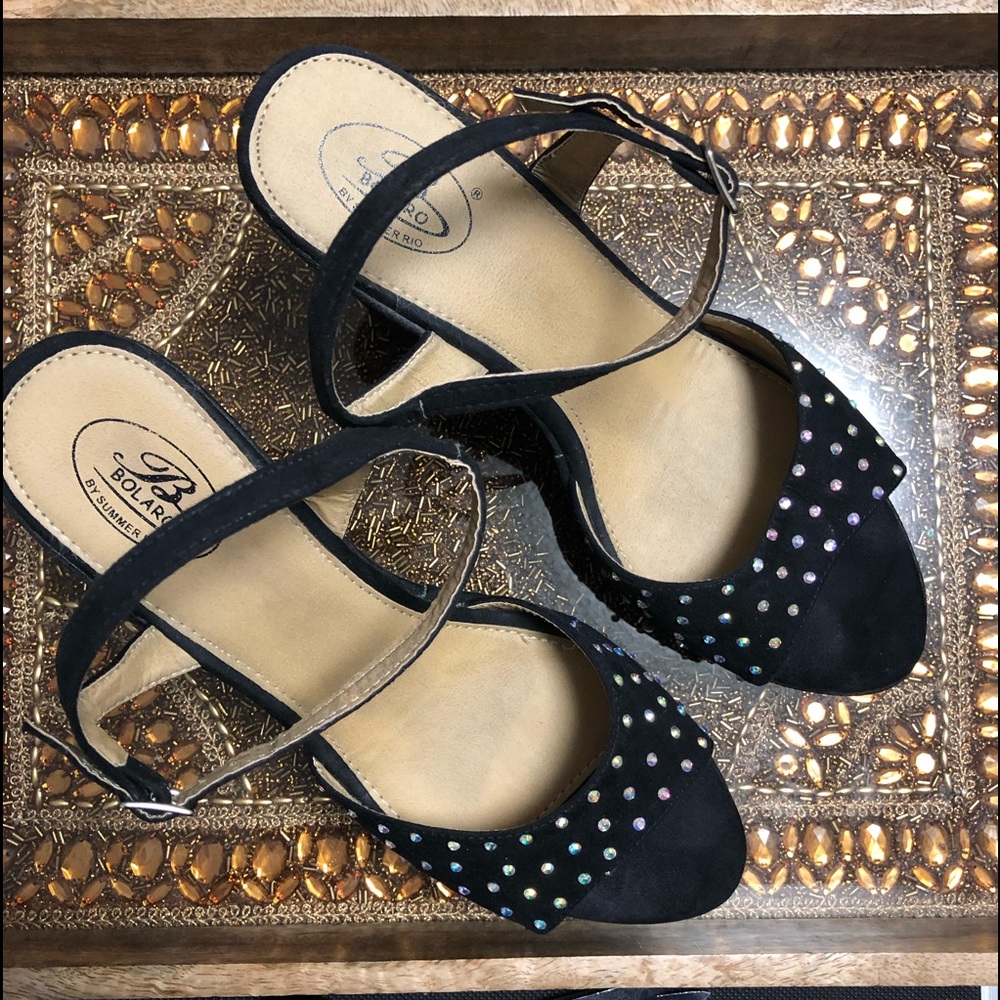 Black platform shoes with rhinestones